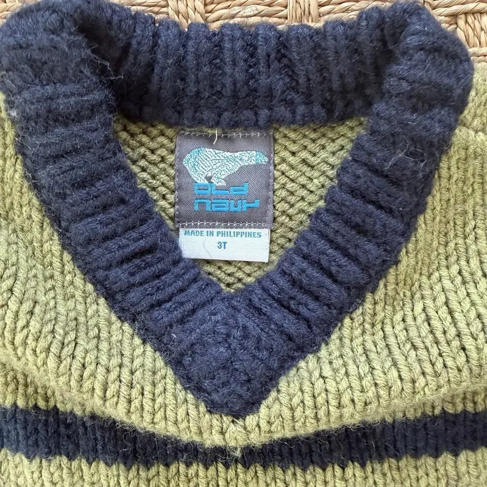 Old Navy Toddler’s VTG Style Green/Navy Blue Stripe Sweater Size 3T Long Sleeve